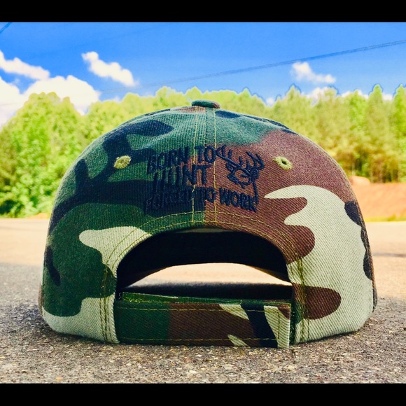 Embroidered Camo Born To Hunt Forced To Work cap. - Picture 3 of 3